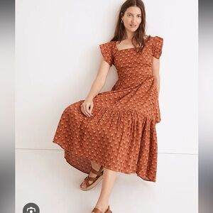 Madewell Ruffle-Strap Tiered Midi Dress in Wild Calendula Block-Print